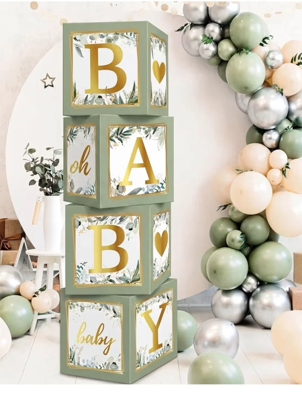 GREEN Gold 'BABY' Stacking Blocks Party Decor